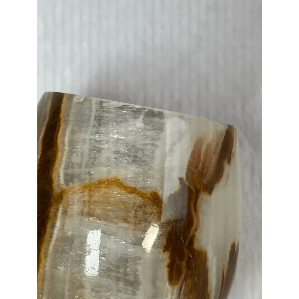 Marble Onyx Short Stem Wine Goblets, Set of Four, Cream/Brown Marbling